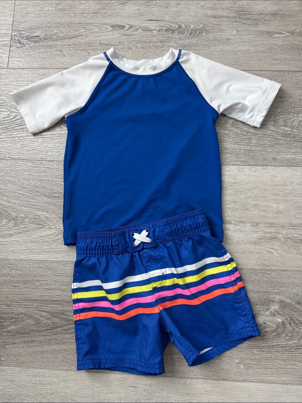 Cat & Jack Blue Striped Blue Swim Shorts & Wonder Nation Short Sleeve Rashguard